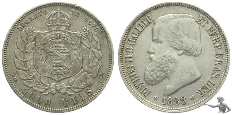 Brasilien 1000 Reis 1888 Petrus II.
